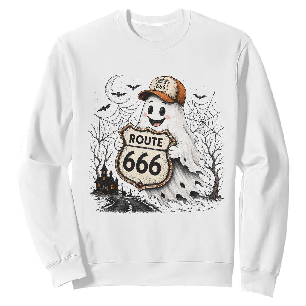 Haunted Route Highway 666 Halloween Road Trip Sweatshirt Spooky Travel Gift
