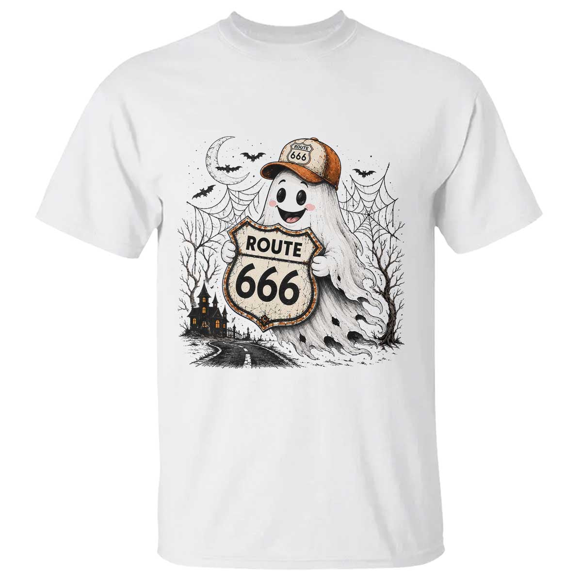 Haunted Route Highway 666 Halloween Road Trip T Shirt Spooky Travel Gift