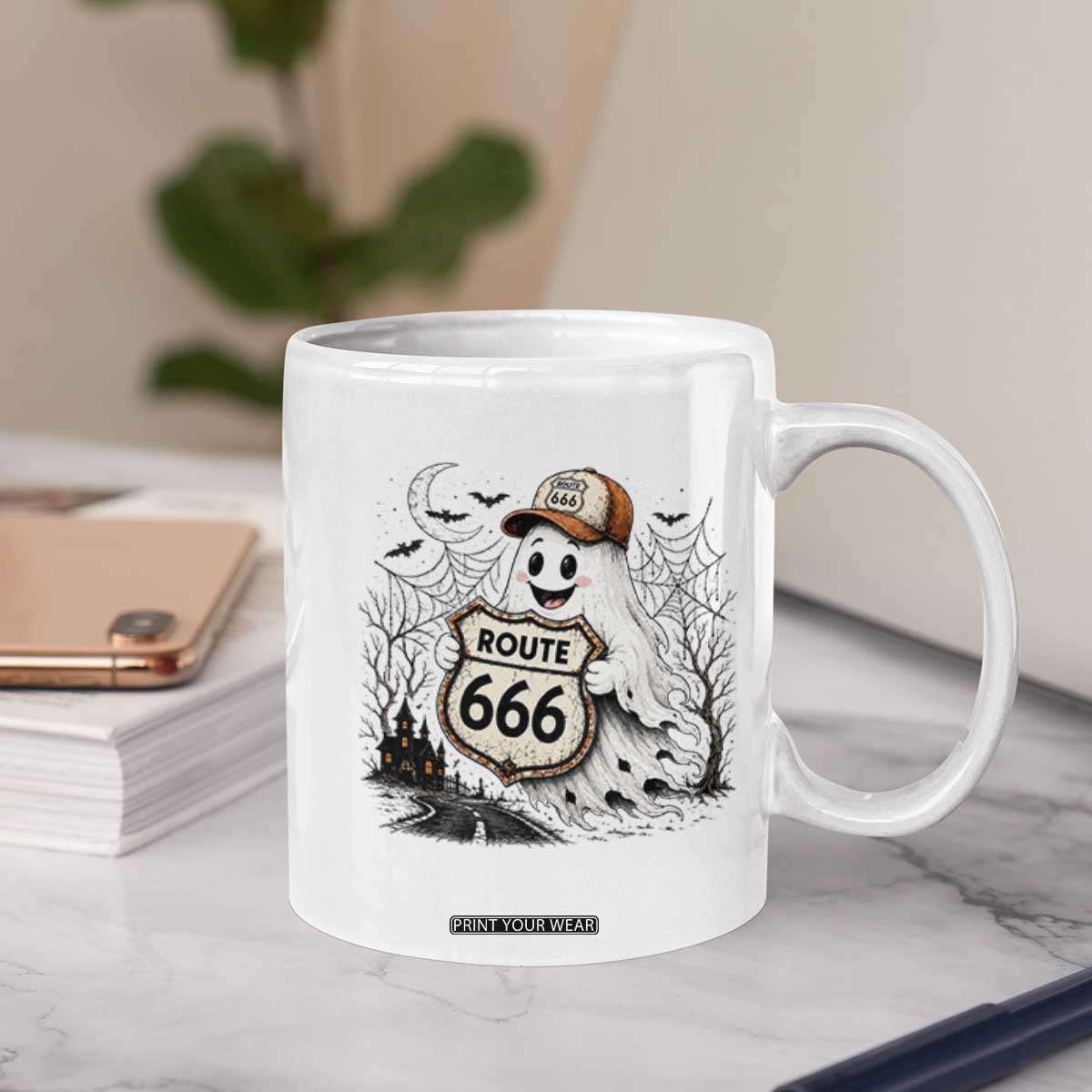 Haunted Route Highway 666 Halloween Road Trip Coffee Mug Spooky Travel Gift