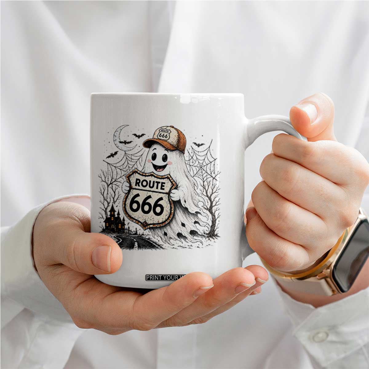 Haunted Route Highway 666 Halloween Road Trip Coffee Mug Spooky Travel Gift