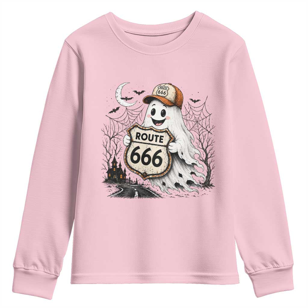 Haunted Route Highway 666 Halloween Road Trip Youth Sweatshirt Spooky Travel Gift