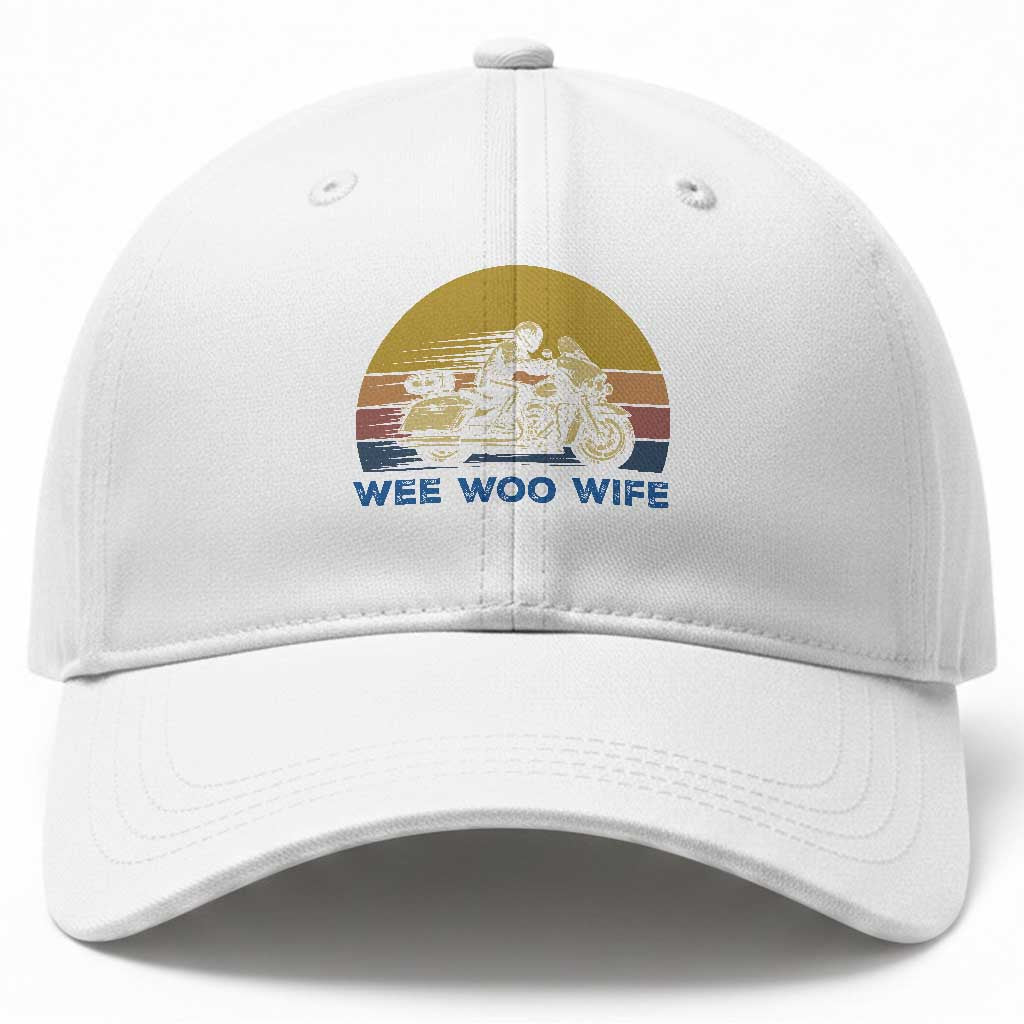 Police Wife Motorcycle Patrol Retro Sunset Baseball Cap Wee Woo Wife Proud Law Enforcement Partner