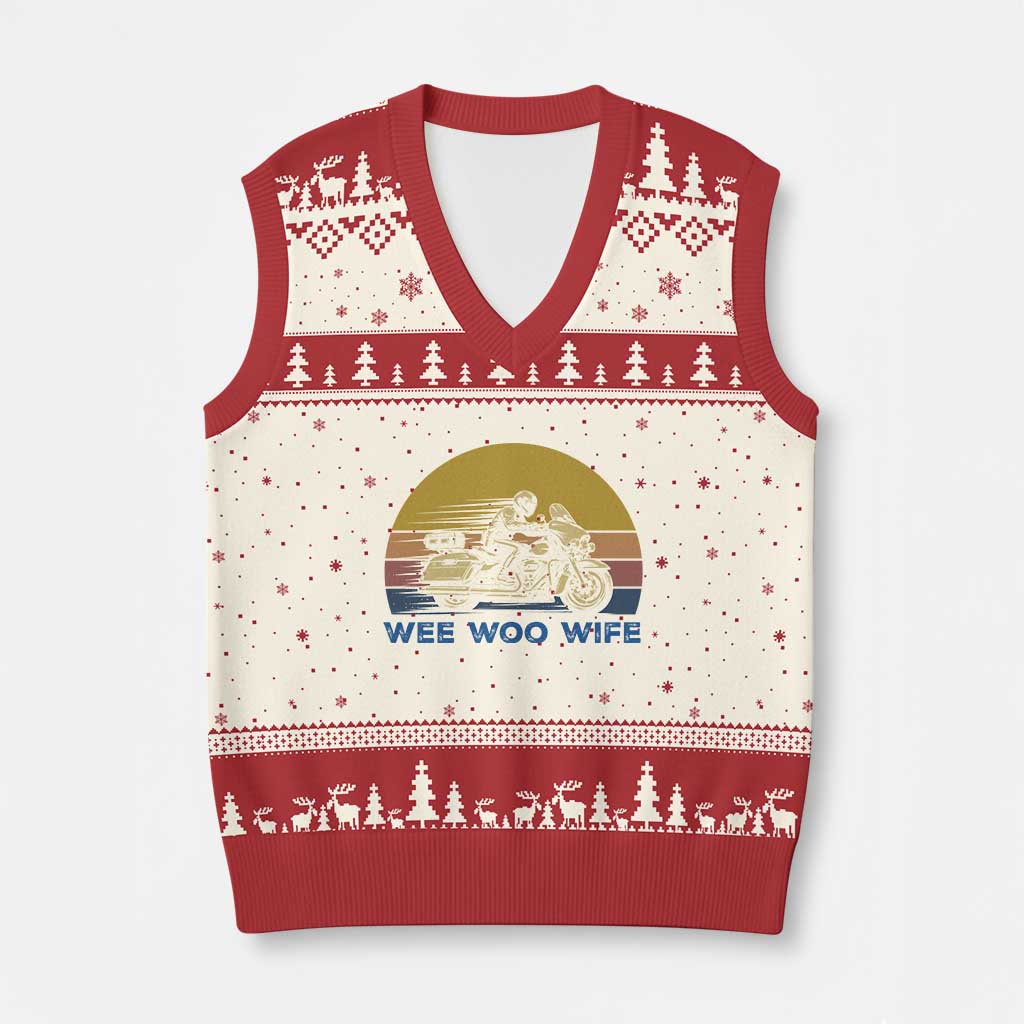Police Wife Motorcycle Patrol Retro Sunset V-Neck Knit Sweater Vest Wee Woo Wife Proud Law Enforcement Partner