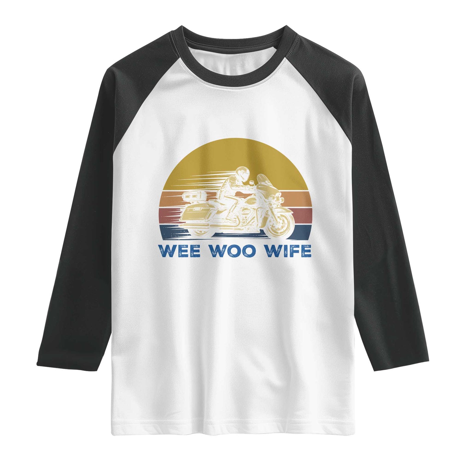 Police Wife Motorcycle Patrol Retro Sunset Raglan Shirt Wee Woo Wife Proud Law Enforcement Partner