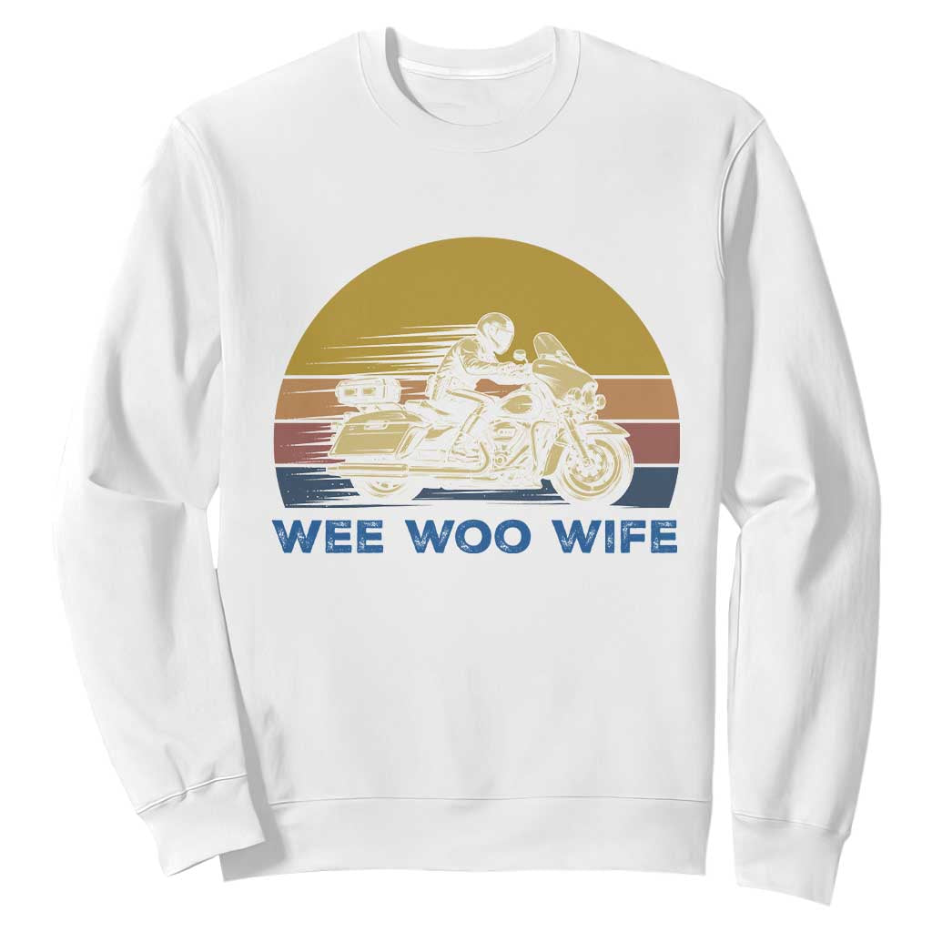 Police Wife Motorcycle Patrol Retro Sunset Sweatshirt Wee Woo Wife Proud Law Enforcement Partner