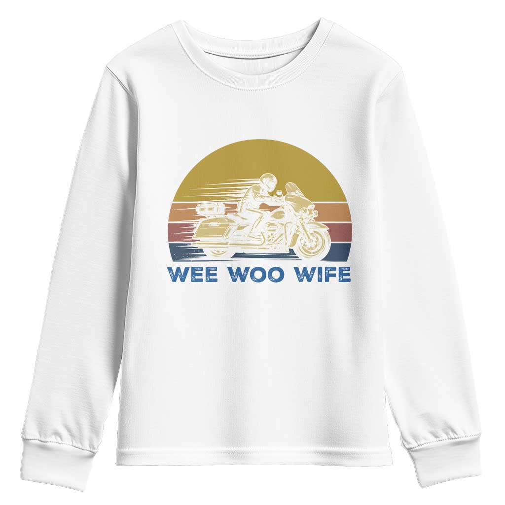 Police Wife Motorcycle Patrol Retro Sunset Youth Sweatshirt Wee Woo Wife Proud Law Enforcement Partner