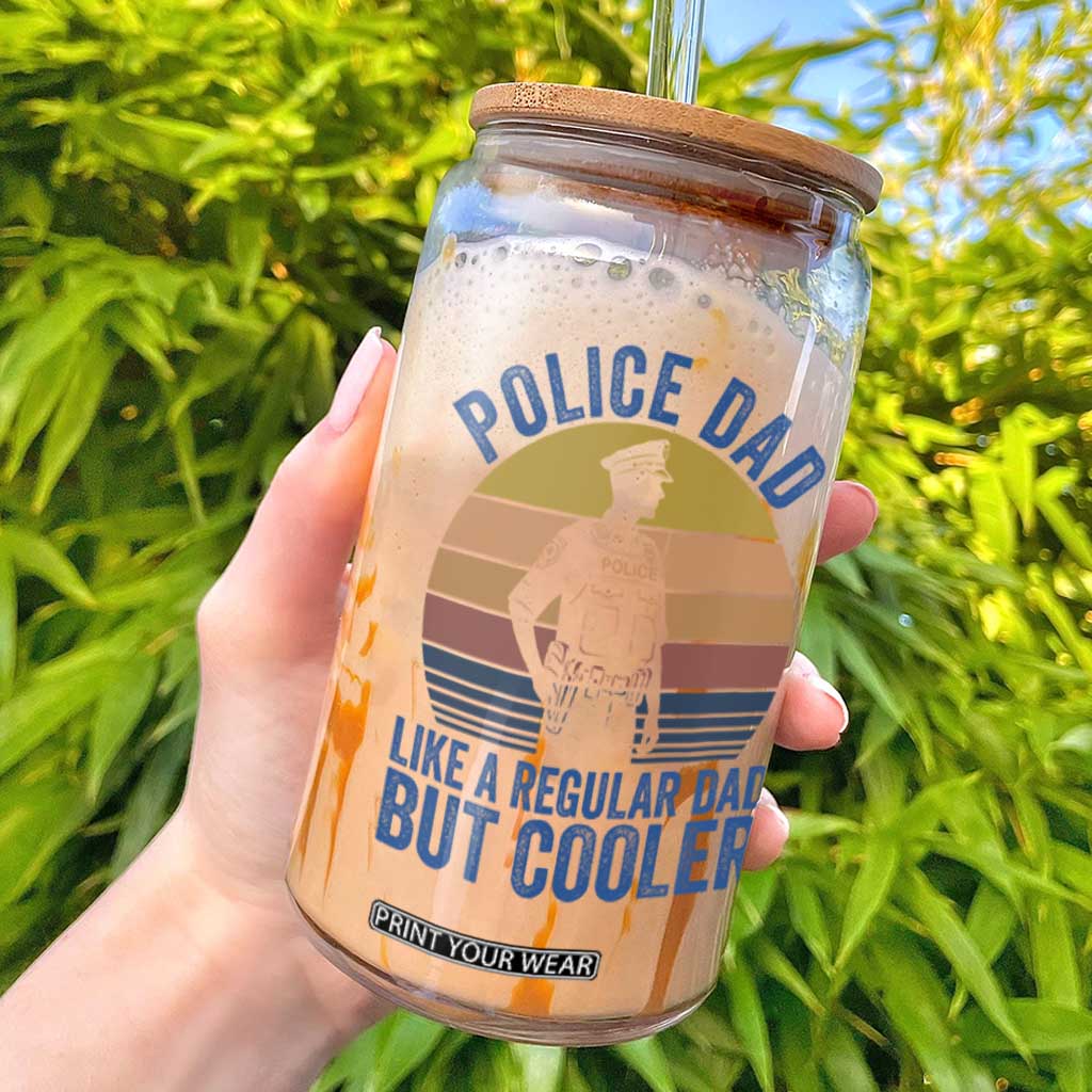 Police Dad Vintage Sunset Law Enforcement Glass Can Like A Regular Dad But Cooler