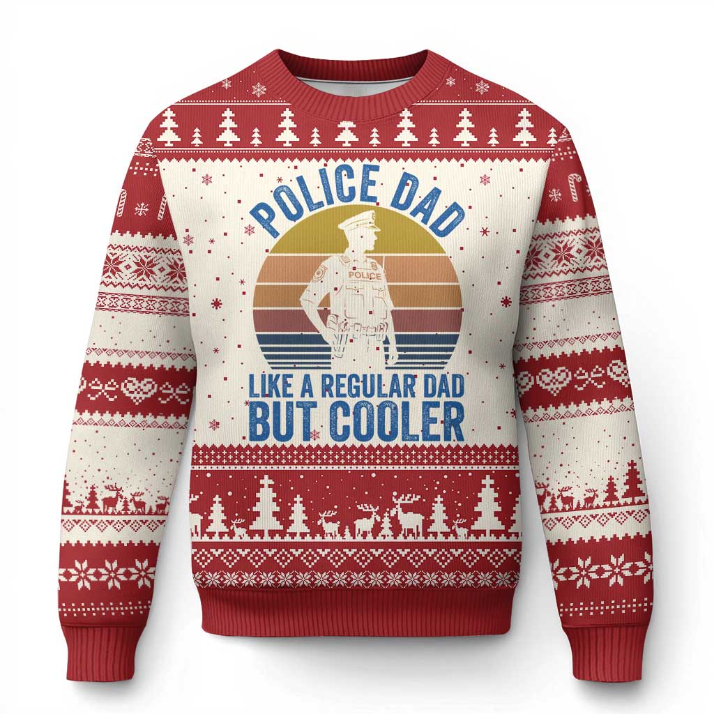 Police Dad Vintage Sunset Law Enforcement Ugly Christmas Sweater Like A Regular Dad But Cooler