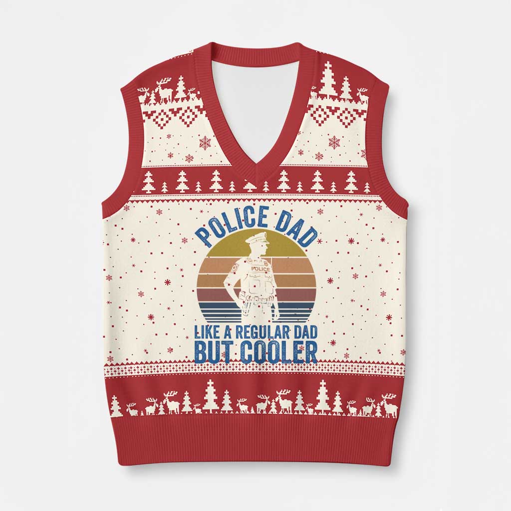 Police Dad Vintage Sunset Law Enforcement V-Neck Knit Sweater Vest Like A Regular Dad But Cooler