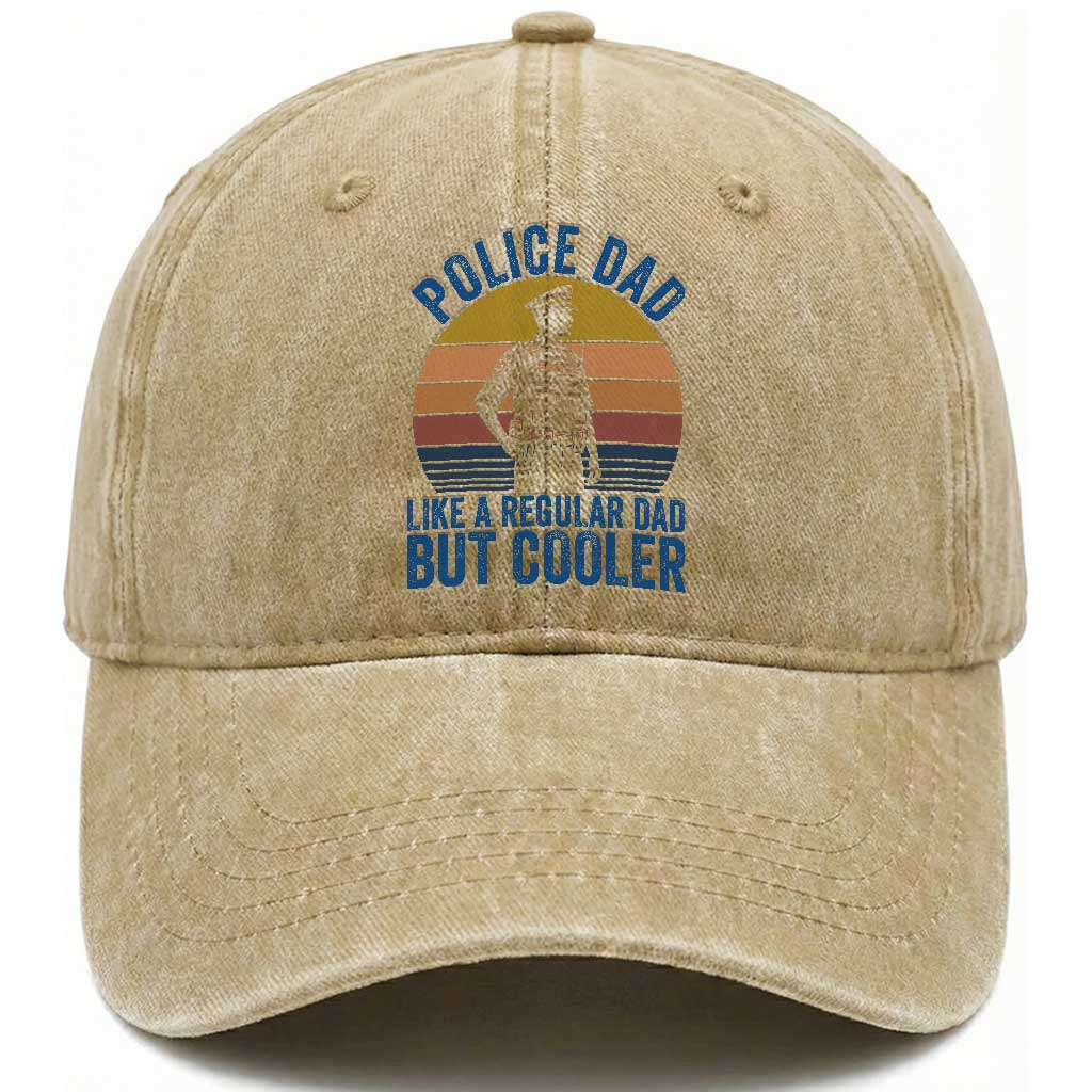 Police Dad Vintage Sunset Law Enforcement Washed Cotton Baseball Cap Like A Regular Dad But Cooler