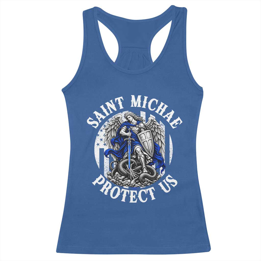 Law Enforcement Officer Saint Michael Archangel Racerback Tank Top Protect Us Catholic Police Gift