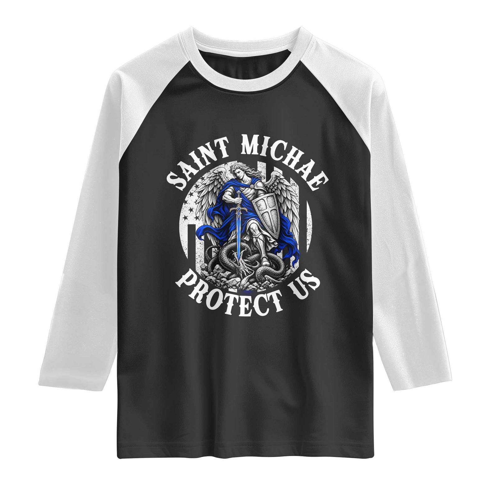 Law Enforcement Officer Saint Michael Archangel Raglan Shirt Protect Us Catholic Police Gift