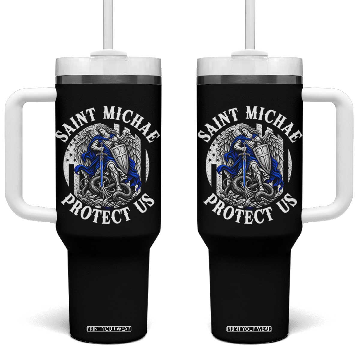 Law Enforcement Officer Saint Michael Archangel Tumbler With Handle Protect Us Catholic Police Gift