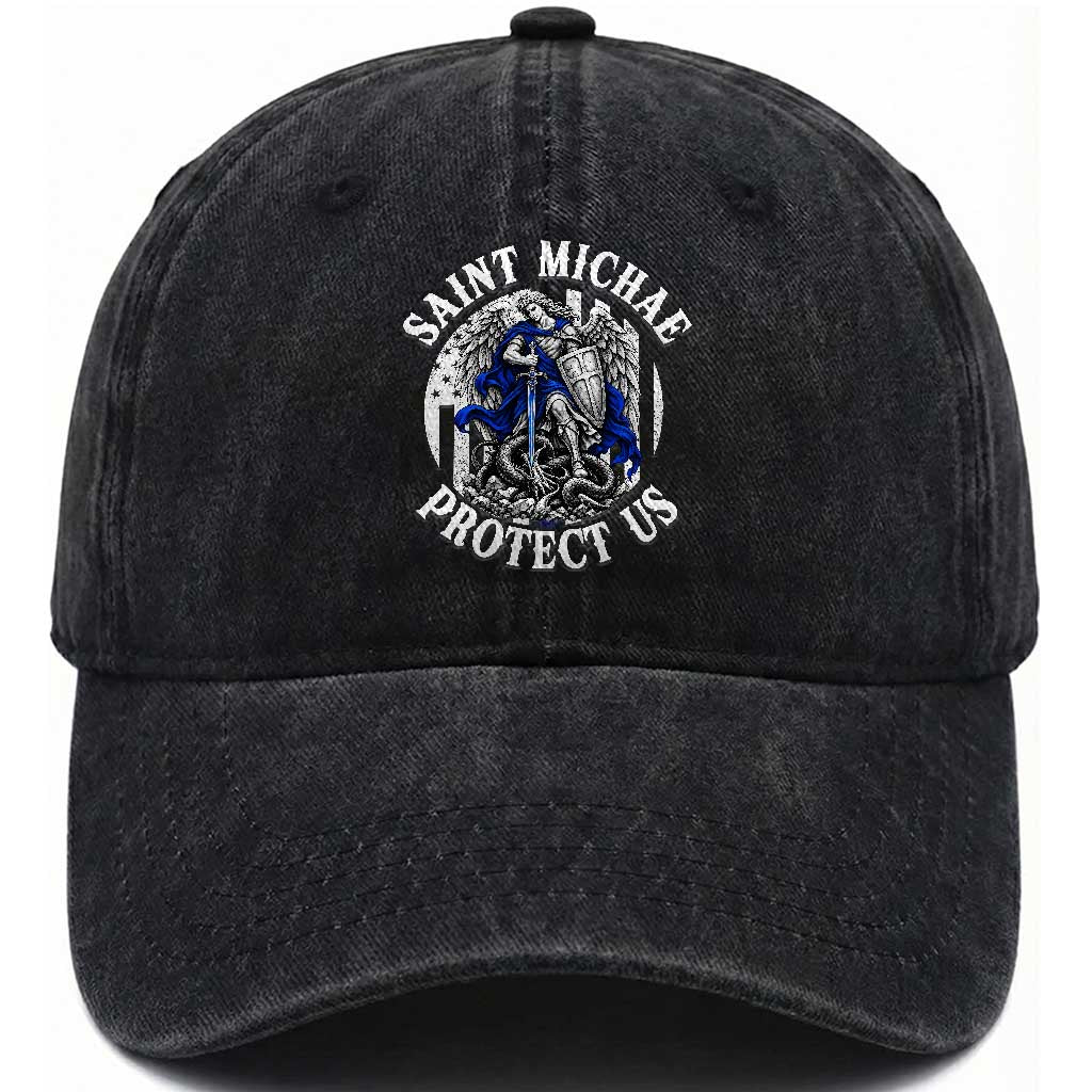 Law Enforcement Officer Saint Michael Archangel Washed Cotton Baseball Cap Protect Us Catholic Police Gift
