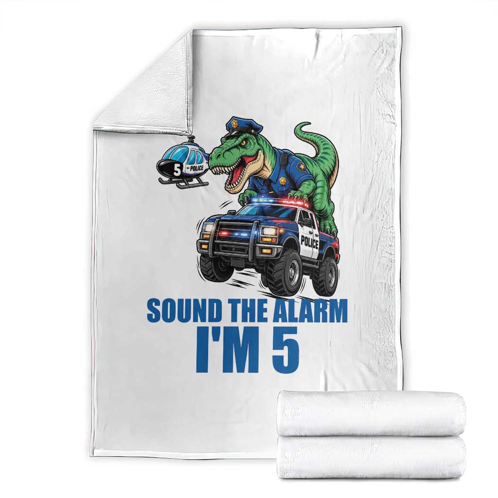 Funny Police Car Dinosaur 5th Birthday Throw Blanket Sound The Alarm I Am 5