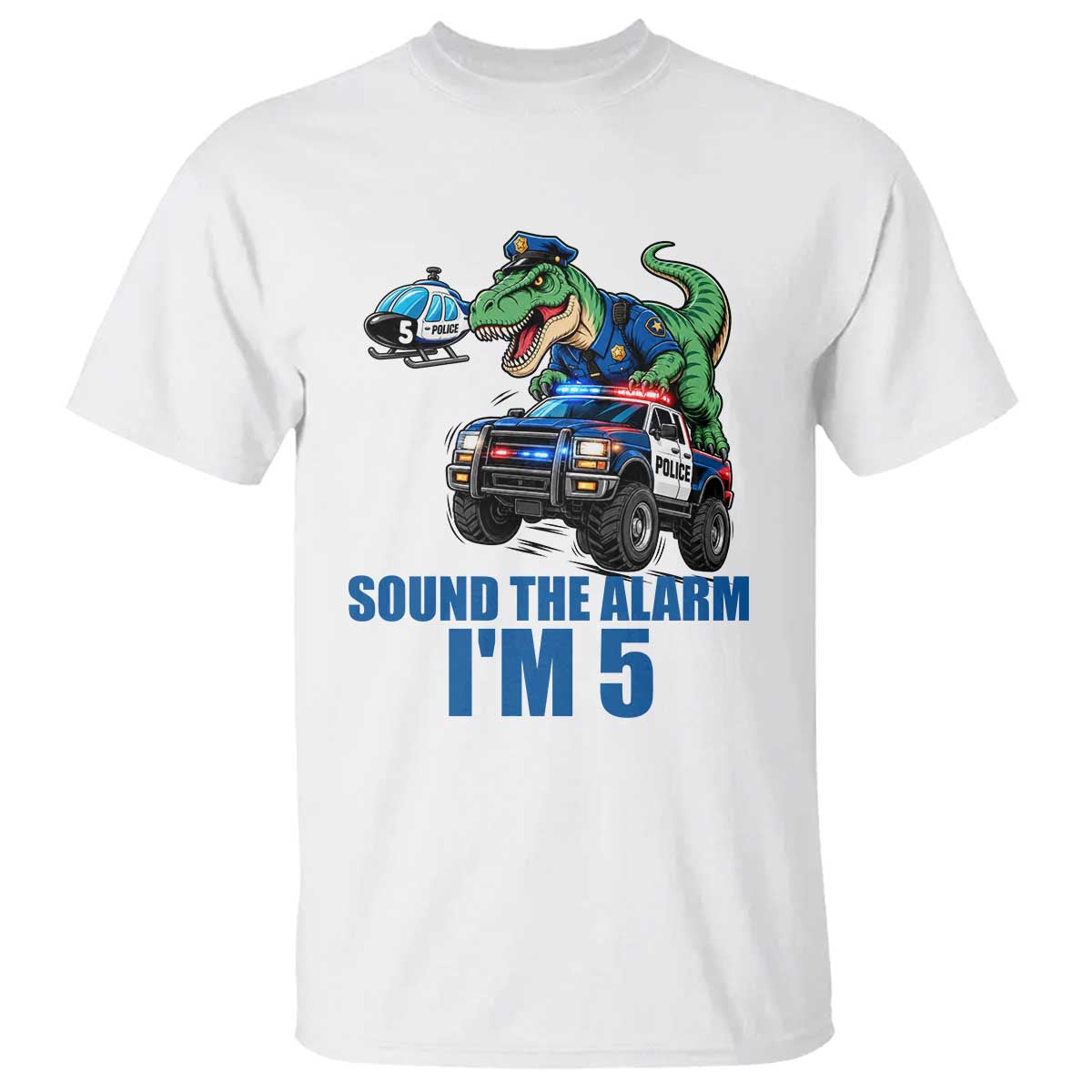 Funny Police Car Dinosaur 5th Birthday T Shirt Sound The Alarm I Am 5