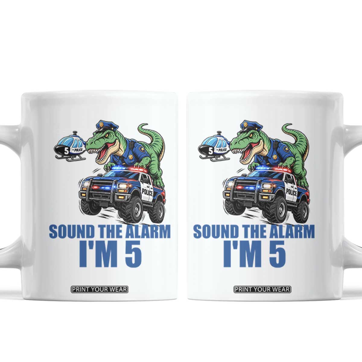 Funny Police Car Dinosaur 5th Birthday Coffee Mug Sound The Alarm I Am 5
