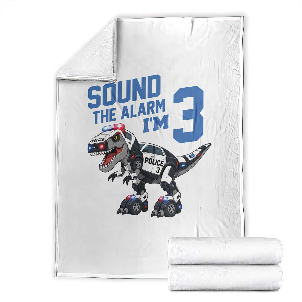 Funny Dinosaur Police Patrol 3rd Birthday Throw Blanket Sound The Alarm I Am 3