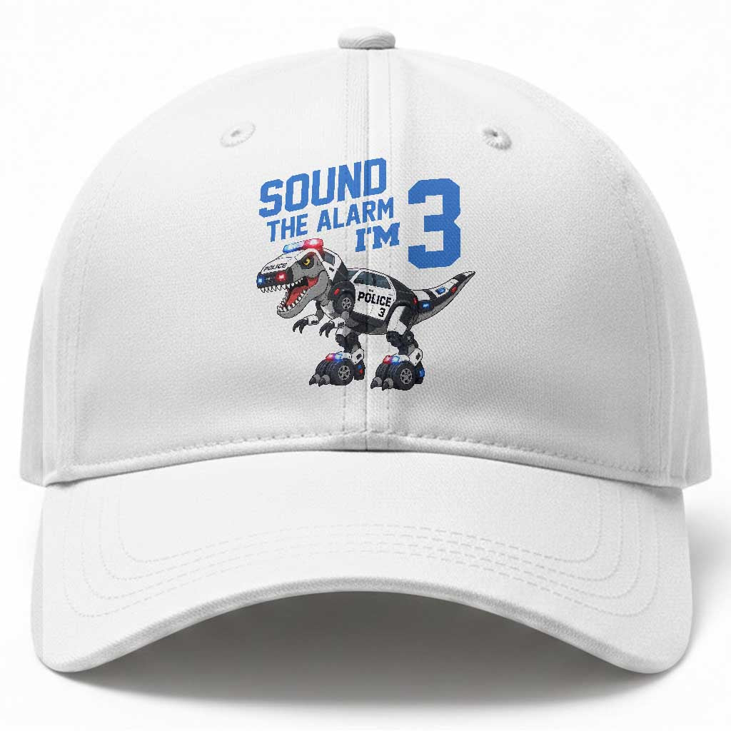 Funny Dinosaur Police Patrol 3rd Birthday Baseball Cap Sound The Alarm I Am 3