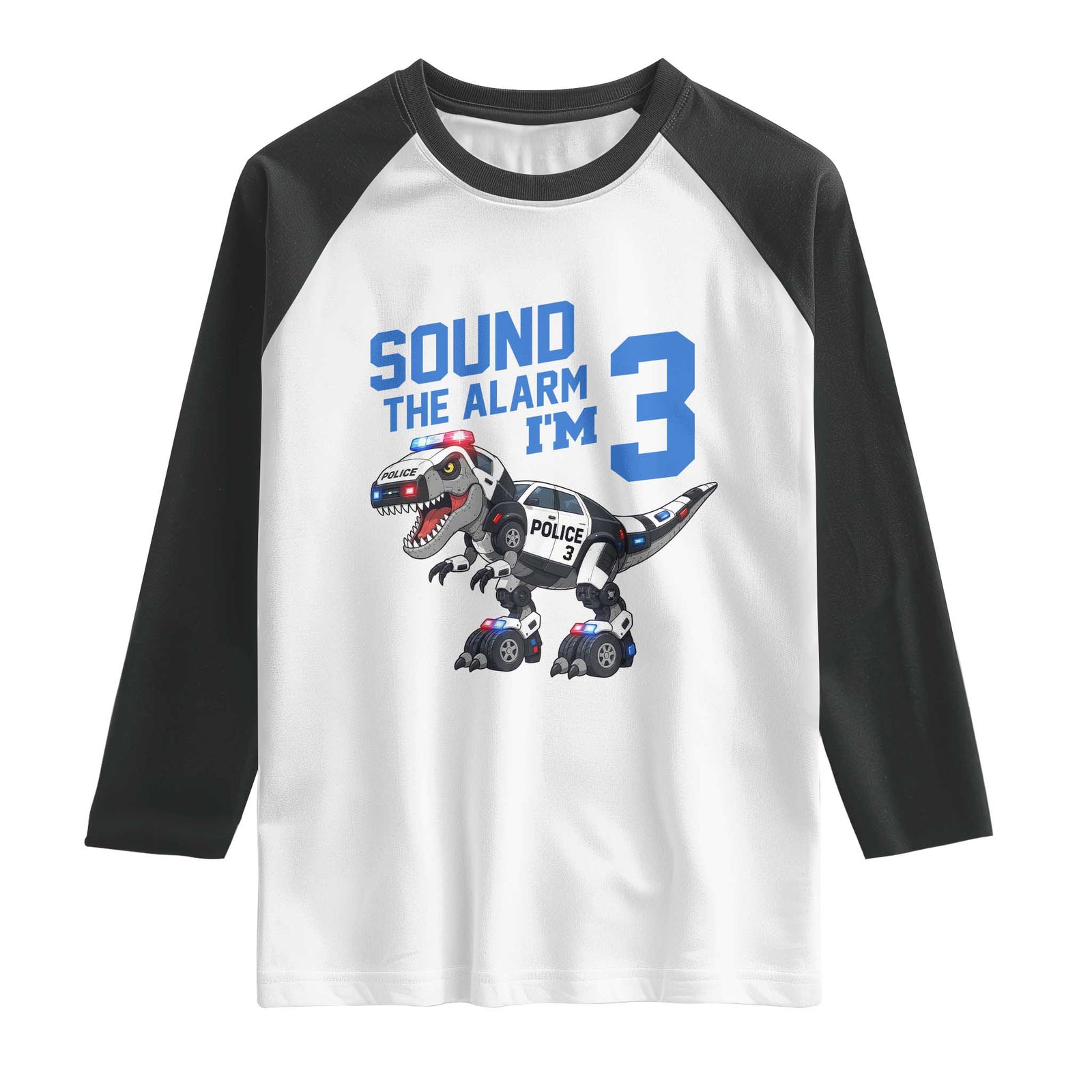 Funny Dinosaur Police Patrol 3rd Birthday Raglan Shirt Sound The Alarm I Am 3