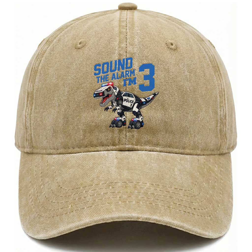 Funny Dinosaur Police Patrol 3rd Birthday Washed Cotton Baseball Cap Sound The Alarm I Am 3