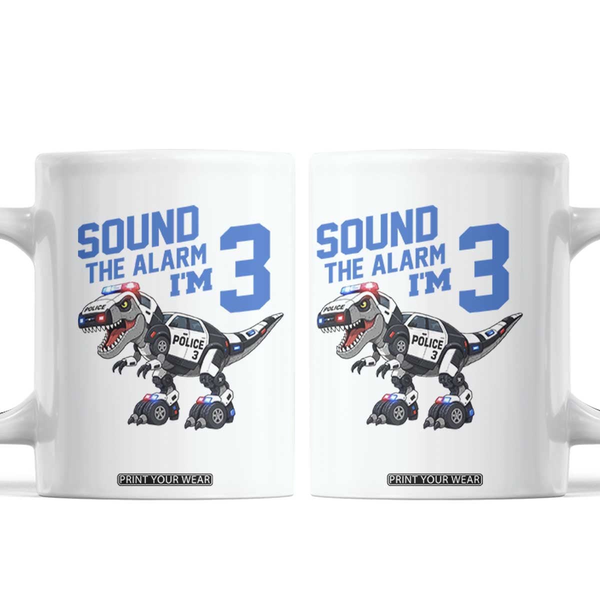 Funny Dinosaur Police Patrol 3rd Birthday Coffee Mug Sound The Alarm I Am 3