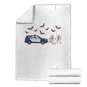 Funny Police Car Chasing Skeleton Mummy Throw Blanket Halloween Law Enforcement Gift