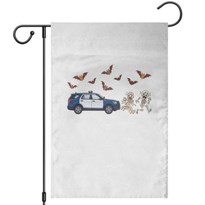 Funny Police Car Chasing Skeleton Mummy Garden Flag Halloween Law Enforcement Gift
