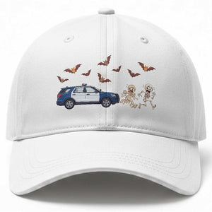 Funny Police Car Chasing Skeleton Mummy Baseball Cap Halloween Law Enforcement Gift