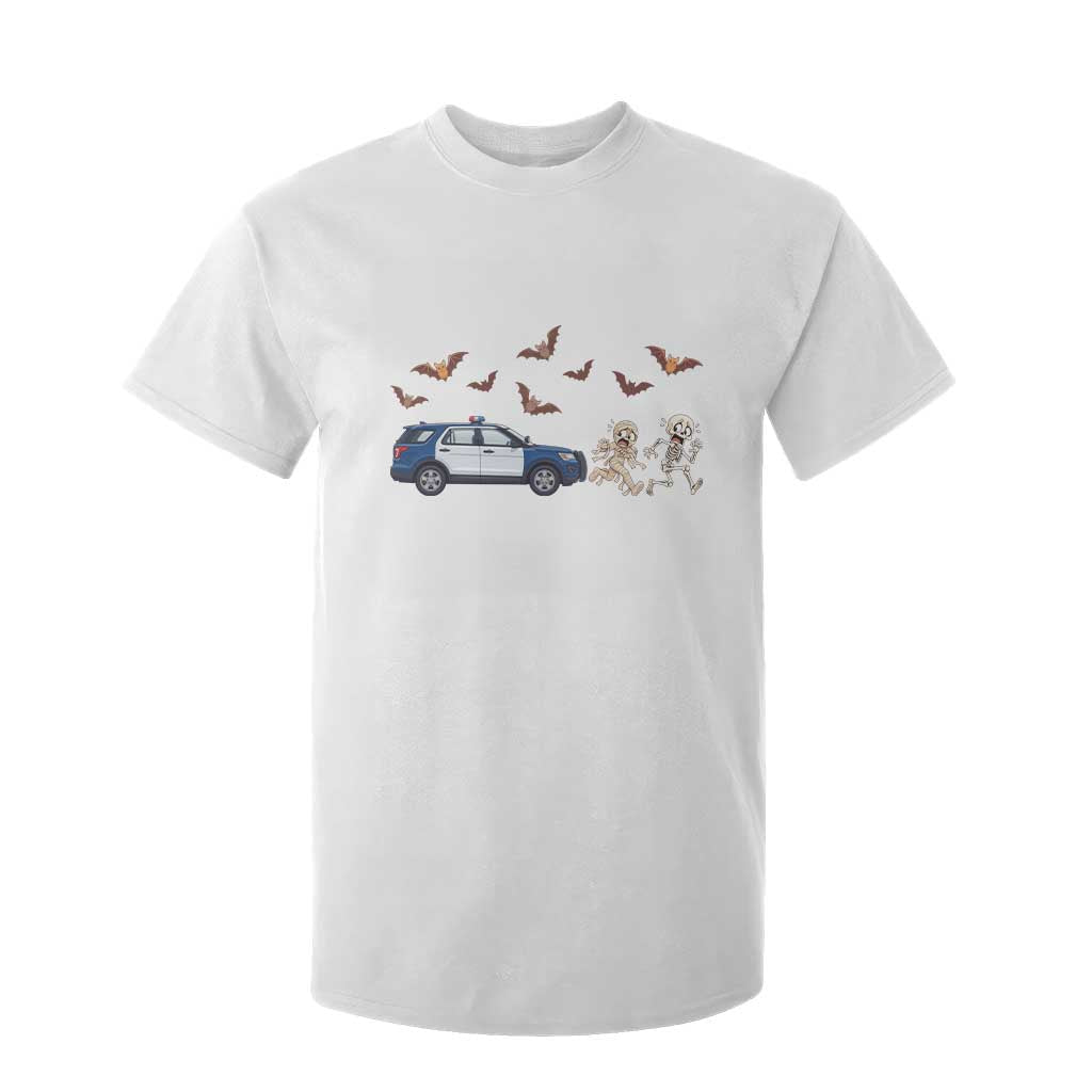 Funny Police Car Chasing Skeleton Mummy T Shirt For Kid Halloween Law Enforcement Gift
