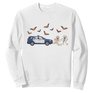 Funny Police Car Chasing Skeleton Mummy Sweatshirt Halloween Law Enforcement Gift