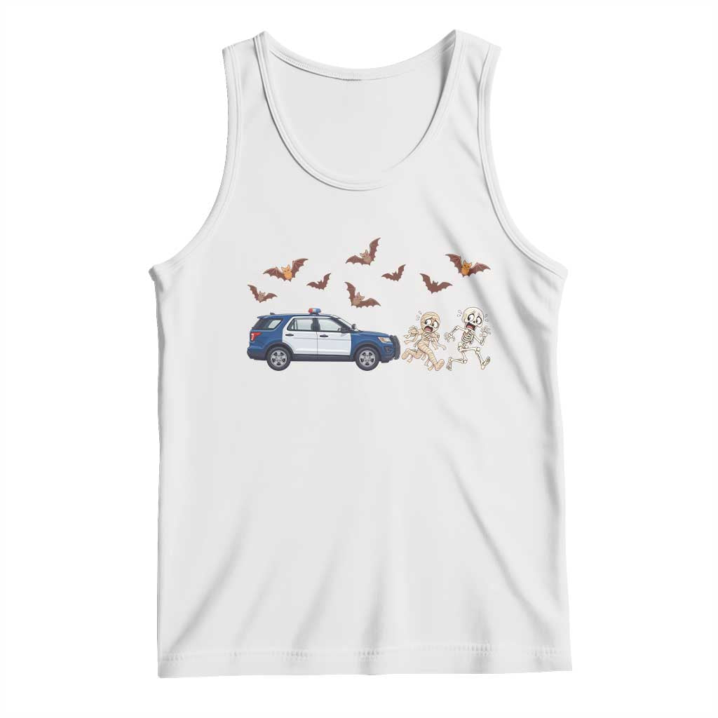 Funny Police Car Chasing Skeleton Mummy Tank Top Halloween Law Enforcement Gift