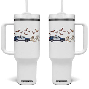 Funny Police Car Chasing Skeleton Mummy Tumbler With Handle Halloween Law Enforcement Gift
