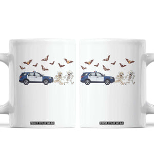 Funny Police Car Chasing Skeleton Mummy Coffee Mug Halloween Law Enforcement Gift