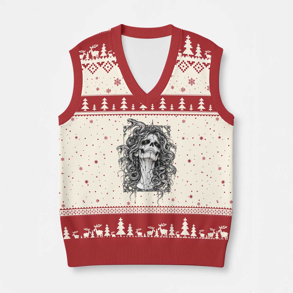 Gothic Medusa Skull Snake Greek Mythology V-Neck Knit Sweater Vest Dark Fantasy