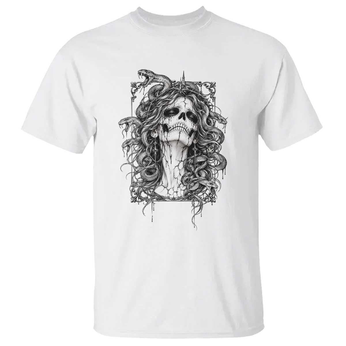 Gothic Medusa Skull Snake Greek Mythology T Shirt Dark Fantasy