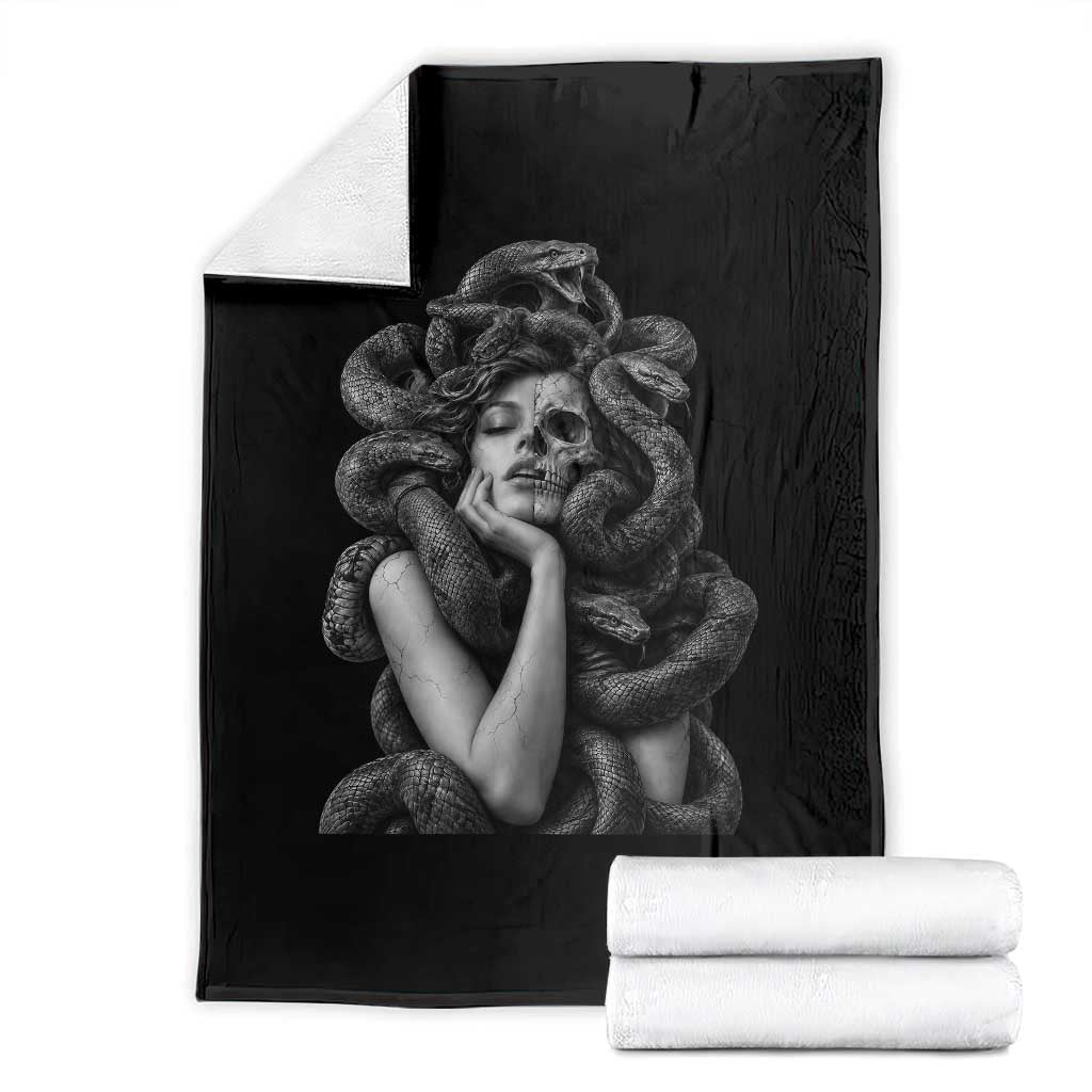 Vintage Medusa Half Skull Greek Mythology Throw Blanket Gothic Dark Fantasy Art