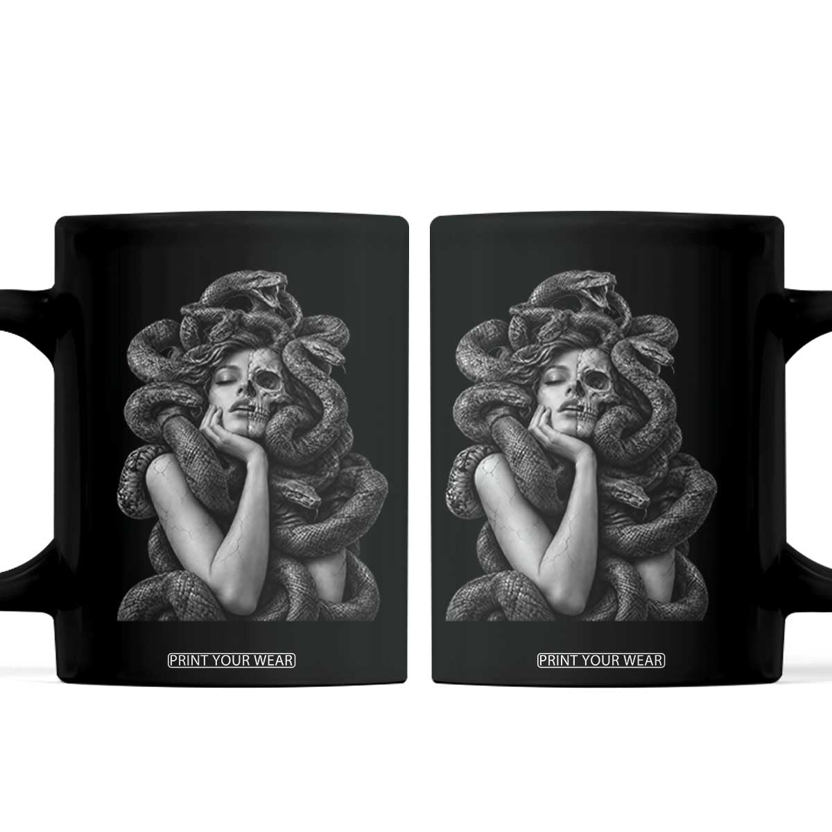 Vintage Medusa Half Skull Greek Mythology Coffee Mug Gothic Dark Fantasy Art