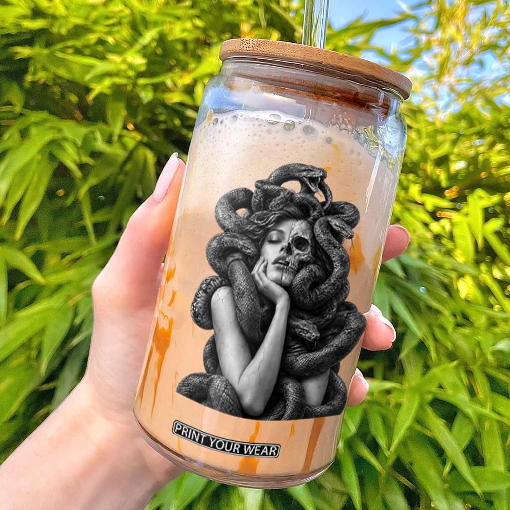 Vintage Medusa Half Skull Greek Mythology Glass Can Gothic Dark Fantasy Art