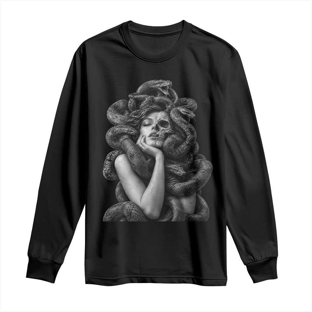 Vintage Medusa Half Skull Greek Mythology Long Sleeve Shirt Gothic Dark Fantasy Art