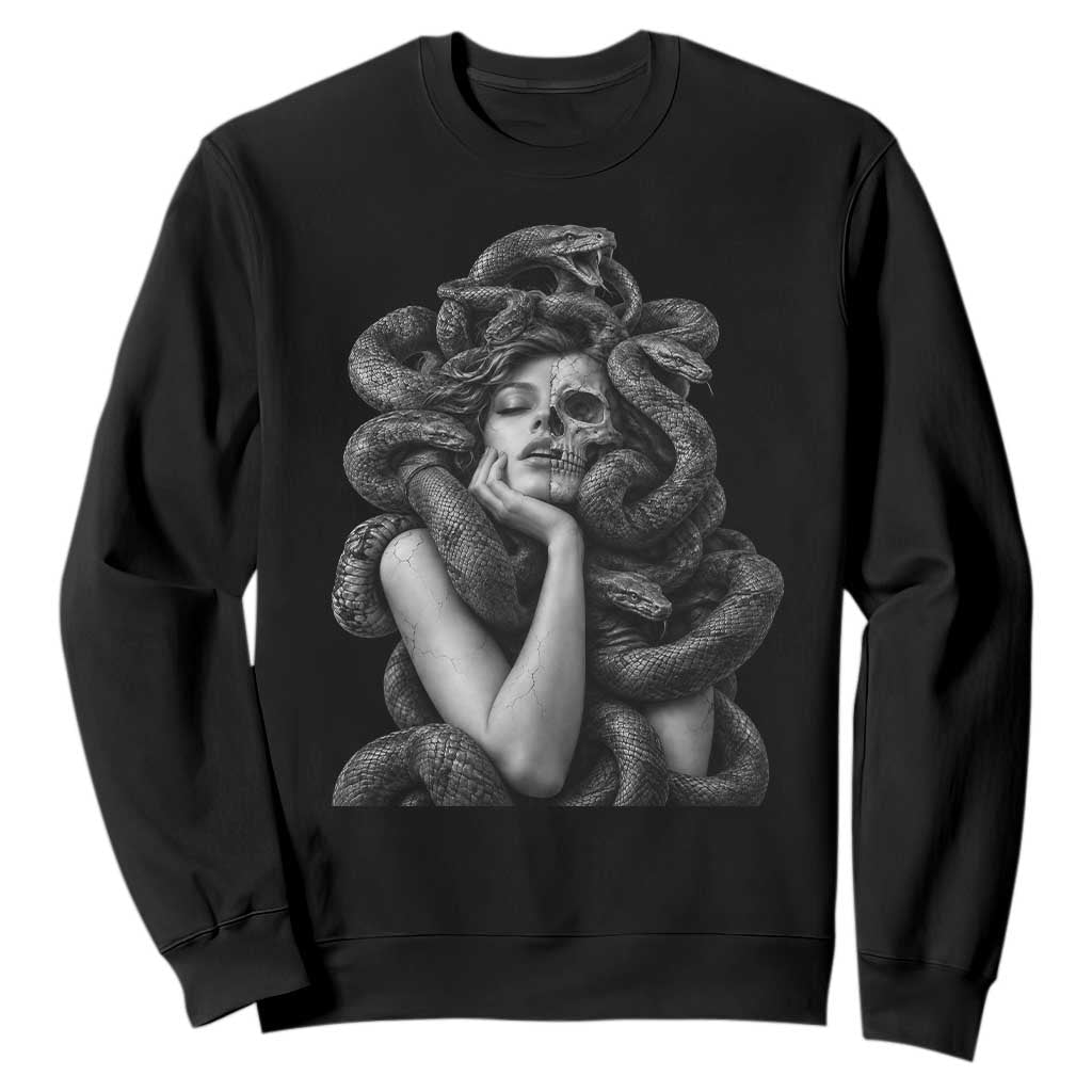 Vintage Medusa Half Skull Greek Mythology Sweatshirt Gothic Dark Fantasy Art
