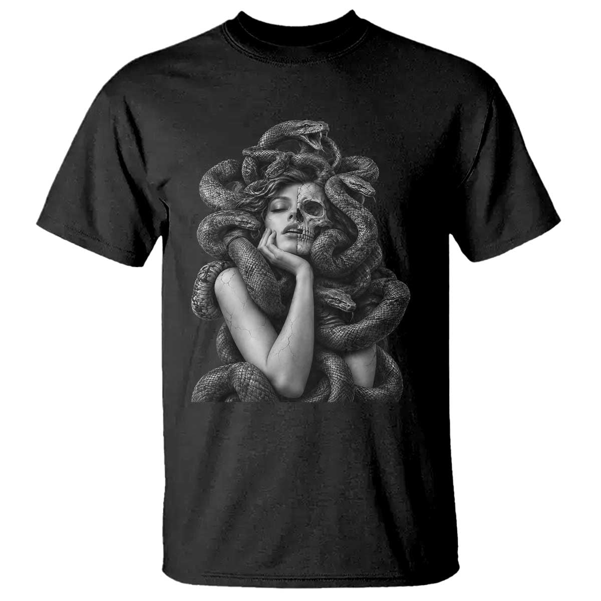 Vintage Medusa Half Skull Greek Mythology T Shirt Gothic Dark Fantasy Art