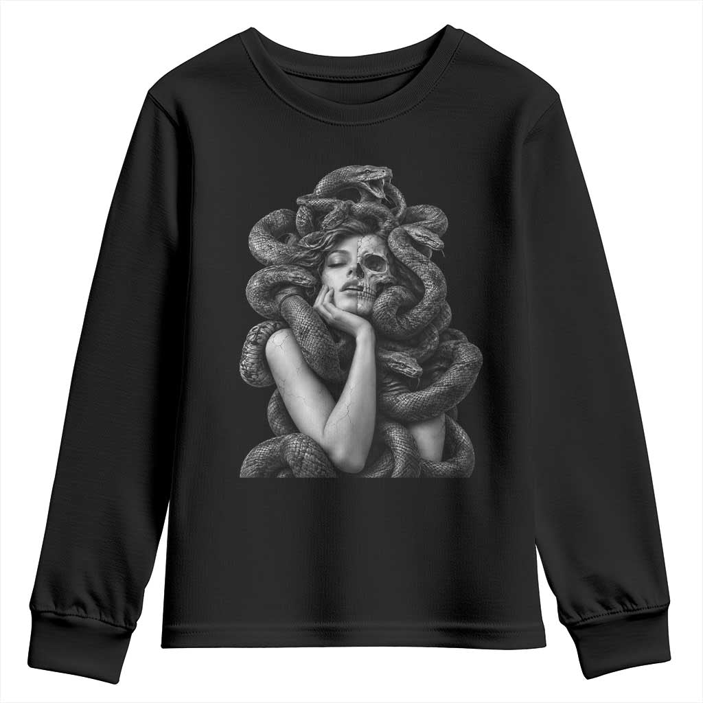 Vintage Medusa Half Skull Greek Mythology Youth Sweatshirt Gothic Dark Fantasy Art