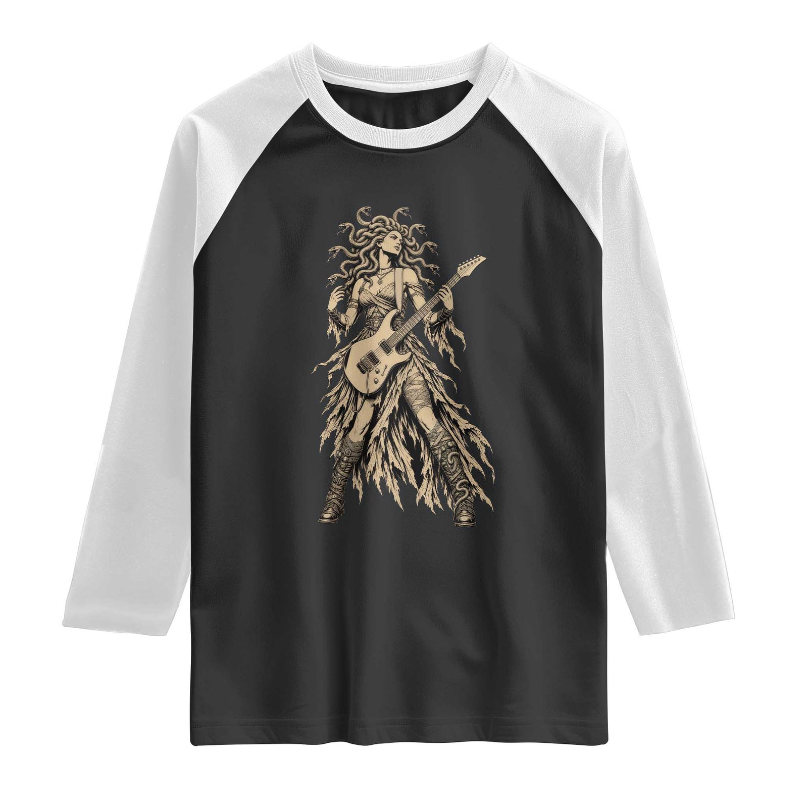 Gothic Medusa Guitarist Greek Mythology Raglan Shirt Electric Guitar Metal Fantasy