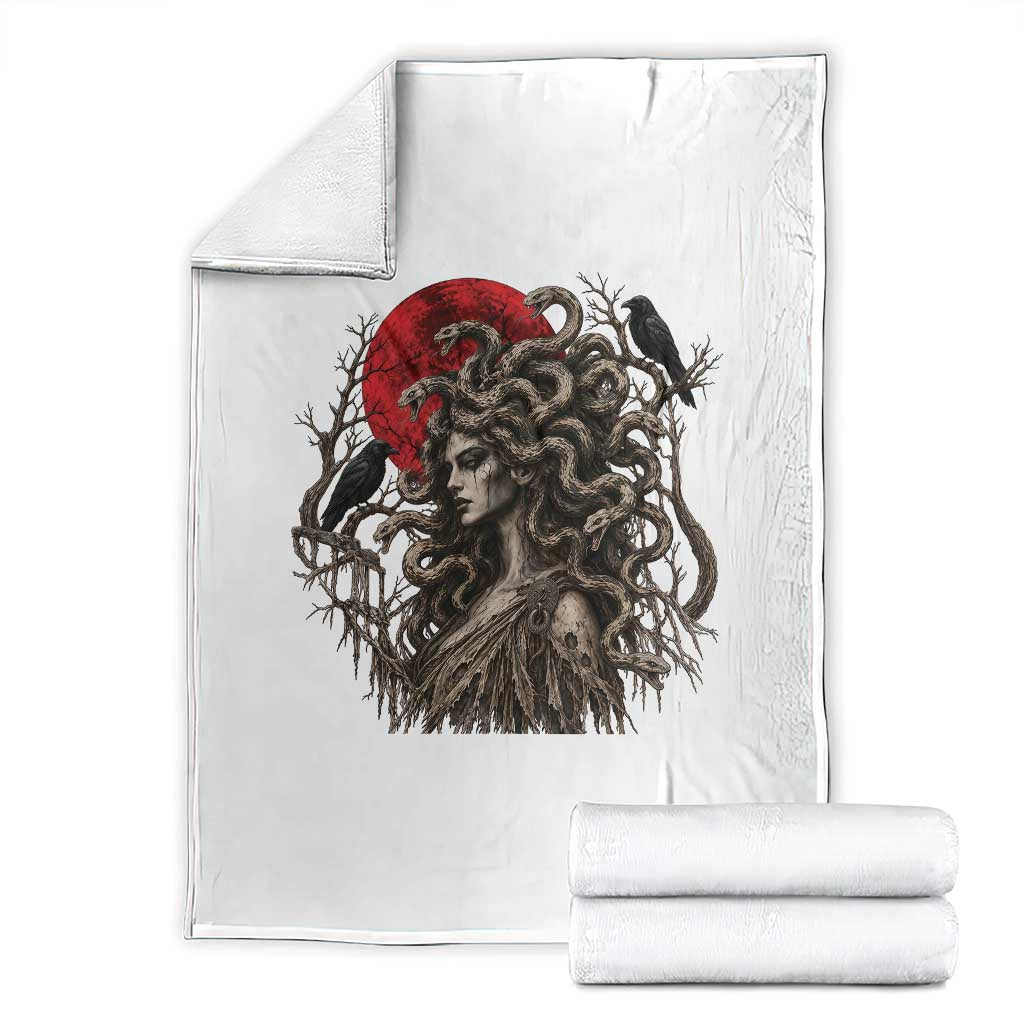 Gothic Medusa Blood Moon Greek Mythology Throw Blanket Dark Art Halloween