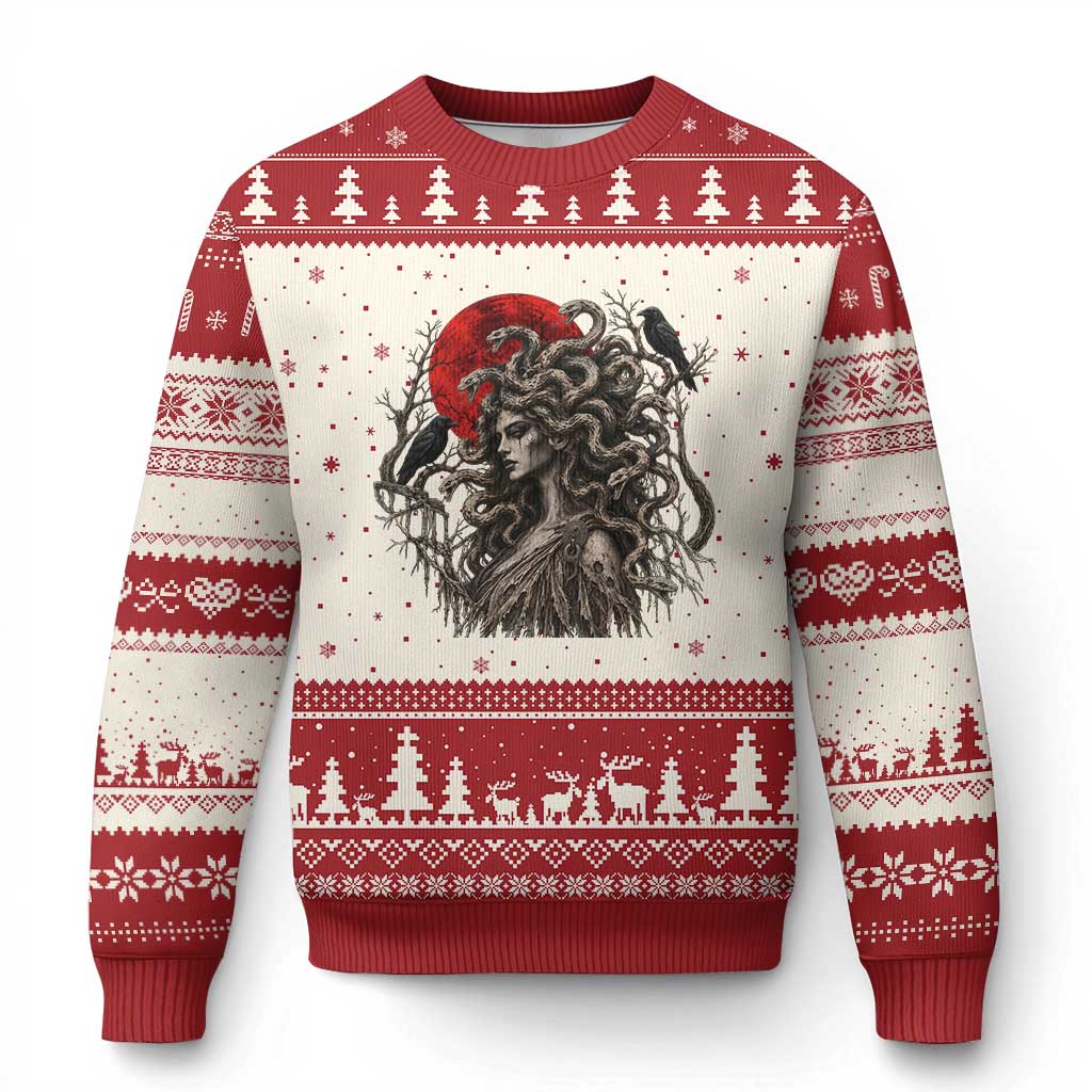 Gothic Medusa Blood Moon Greek Mythology Ugly Christmas Sweater Dark Art Halloween