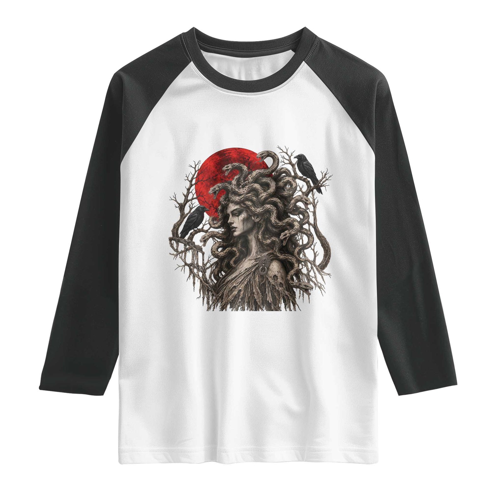 Gothic Medusa Blood Moon Greek Mythology Raglan Shirt Dark Art Halloween