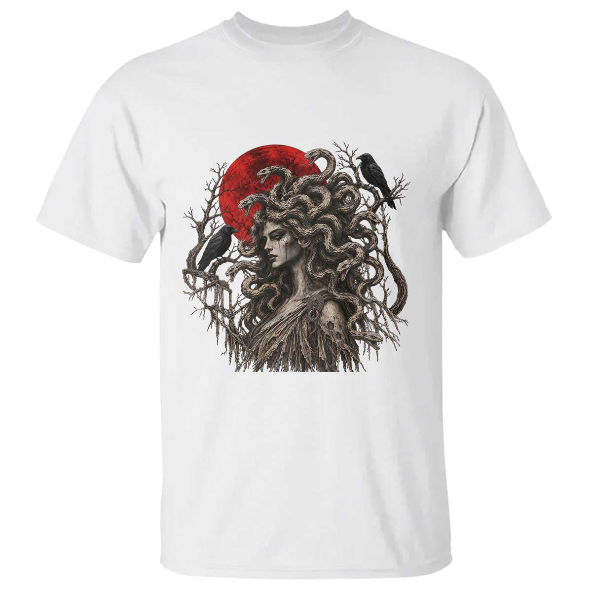 Gothic Medusa Blood Moon Greek Mythology T Shirt Dark Art Halloween