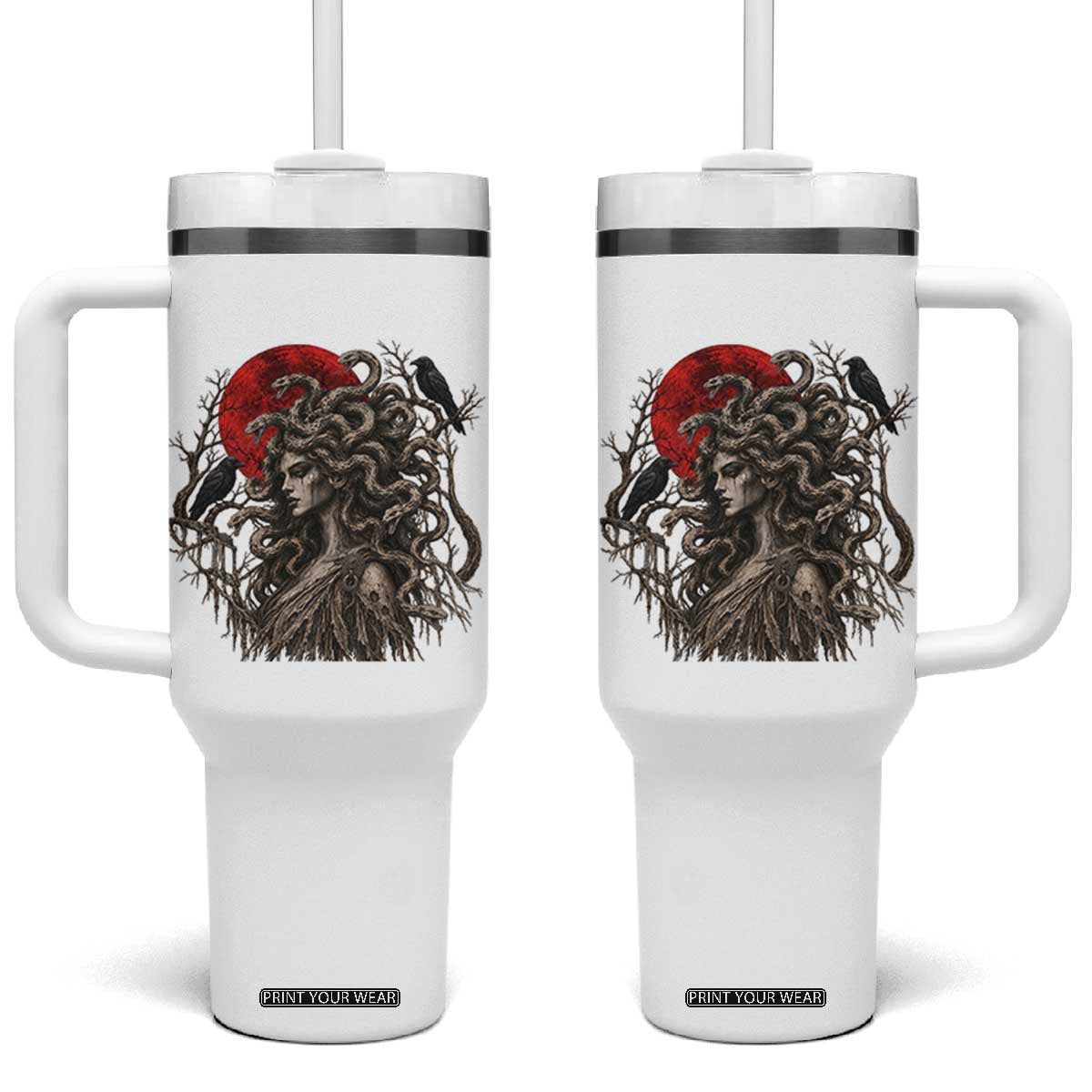 Gothic Medusa Blood Moon Greek Mythology Tumbler With Handle Dark Art Halloween