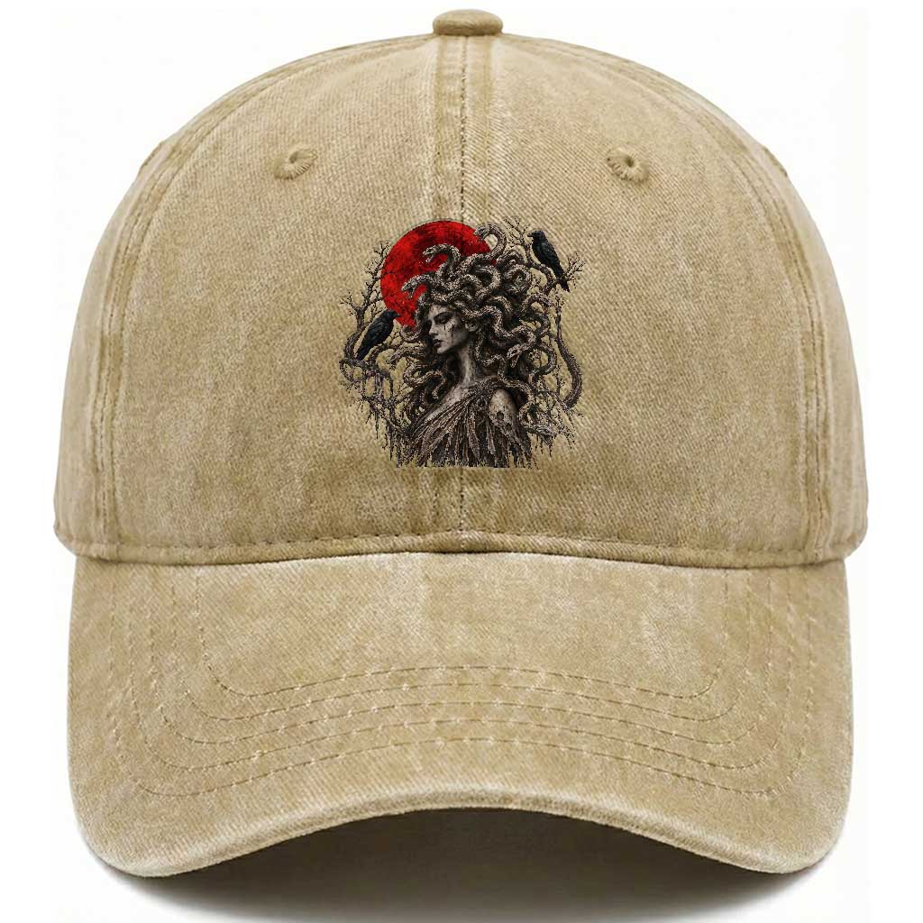 Gothic Medusa Blood Moon Greek Mythology Washed Cotton Baseball Cap Dark Art Halloween